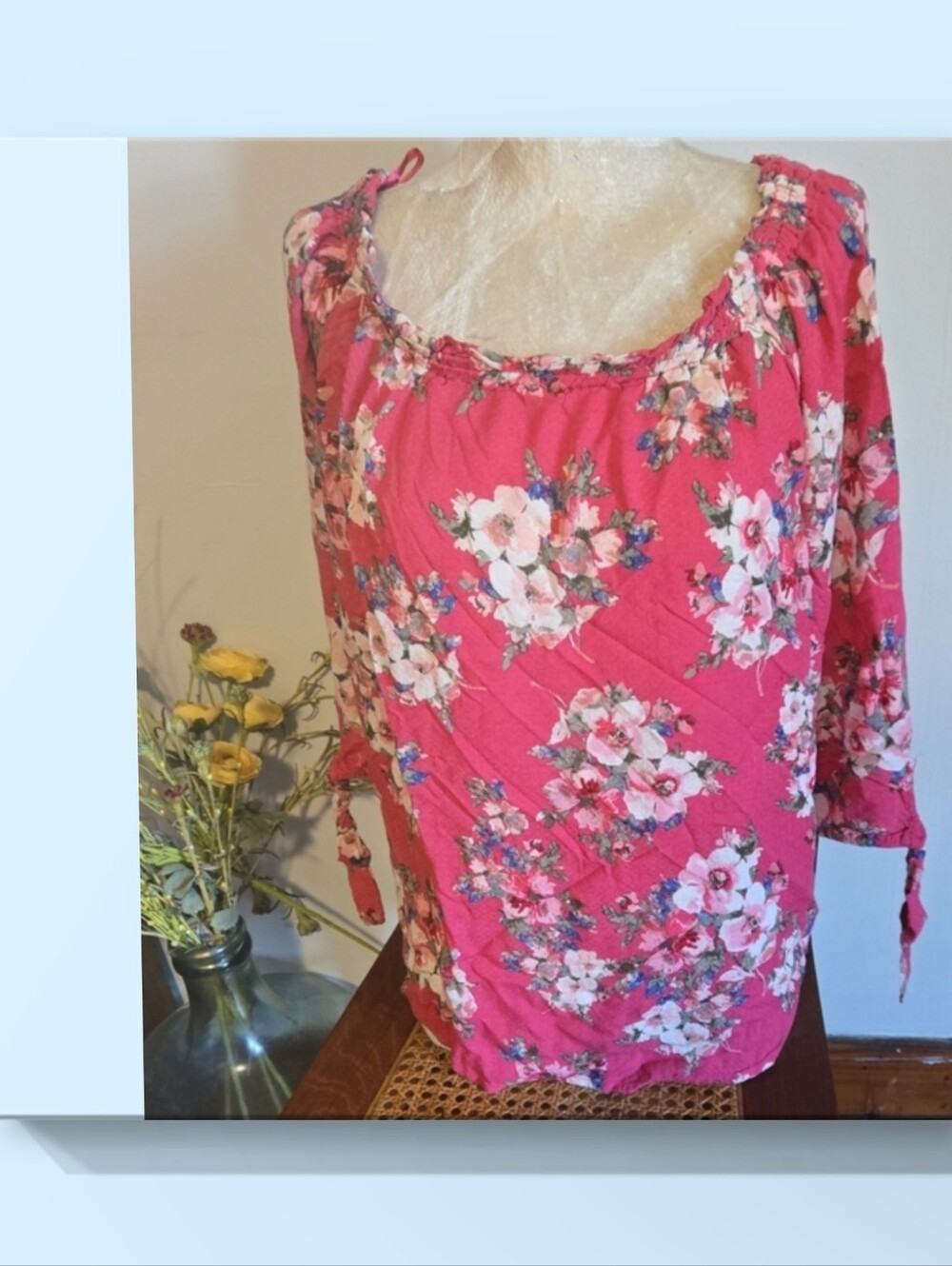 Westport Pink Floral Peasant Top Size Xl
